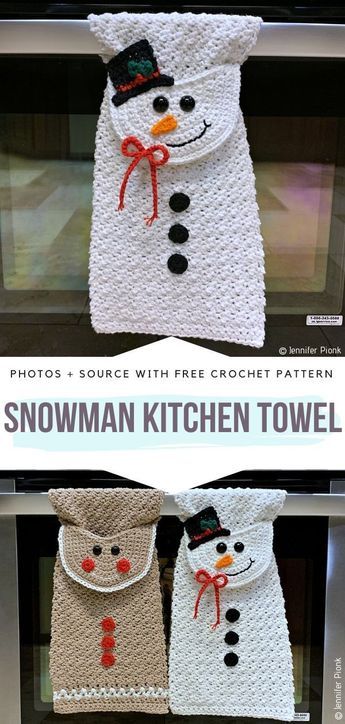 Christmas Crochet Kitchen Towels, Free Crochet Kitchen Towel Topper Patterns, Crochet Snowman Towel, Crochet Christmas Kitchen Towels, Crochet Christmas Towels Free Pattern, Snowman Kitchen Towel Crochet, Crochet Christmas Snowman Free Pattern, Crochet Towels Kitchen Free Pattern, Crochet Things To Make For Beginners