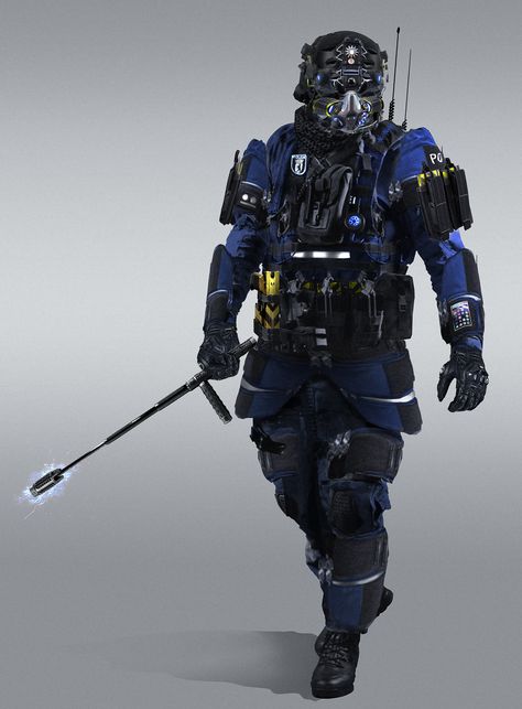 ArtStation - Futuristic Police, Marcel Benes Cyberpunk, Sci Fi, Cyberpunk Police, Futuristic Police, Space Suit, Personal Project, Get Better, Blue