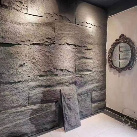 Stone Wall Aesthetic, Wall Stone Texture, Artificial Stone Wall, Faux Stone Wall Panels, Stairwell Wall, Store Shelves Design, Faux Stone Walls, Stone Walls Interior, Stone Wall Panels