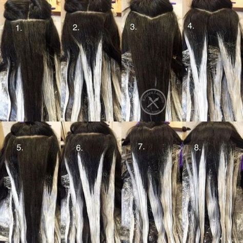 once you have achieved the desired lift you can use toners for different colours. choose from any natural or fun colours for example, mushroom, chestnut, blue, red  or even oil slick. the choice is yours, have fun! Ombre Hair At Home, Baliage Hair, Diy Ombre Hair, Cabelo Ombre Hair, Hair Color Placement, Diy Balayage, Balayage Hair Tutorial, Updo Ideas, Night Decor