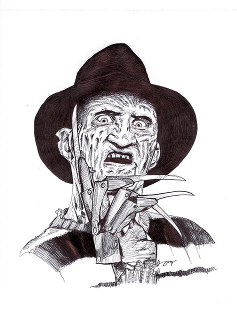 Fred Kruger, Freddy Krueger Drawing, Movie Character Tattoos, Freddy Krueger Tattoo, Freddie Krueger, Dream Demon, Scary Coloring Pages, Freddy Krueger Art, Drawings With Meaning