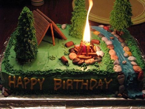 Survival cake Camping Party Foods, Camping Birthday Cake, Camping Cake, Campfire Cake, Camping Cakes, Camping Theme Birthday, Decoration Patisserie, Camping Birthday Party, Camping Parties