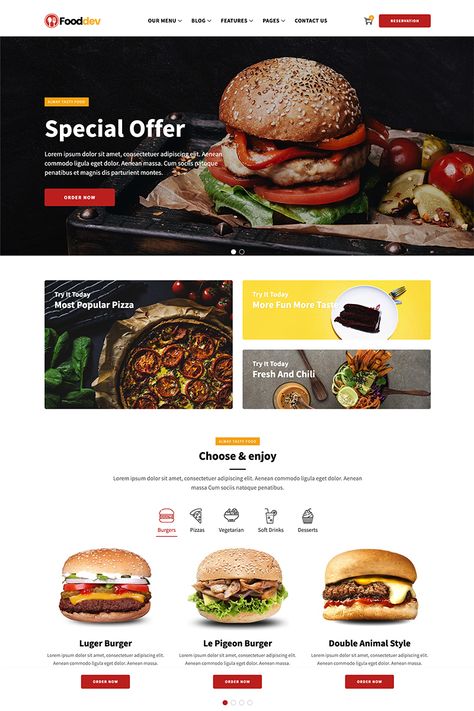 FoodDev - Food Restaurant Responsive Multipage Website Template #84415, #Ad #Restaurant #Food #FoodDev #Responsive Food Website Design, Crazy Burger, Desain Ux, Restaurant Website Design, Food Web Design, Restaurant Web, Ui Website, Food Template, Restaurant Website