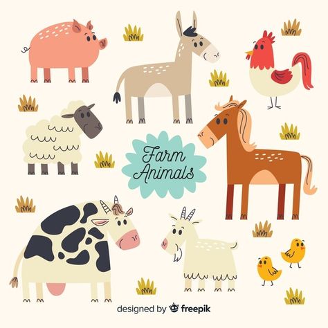 Farm With Animals, Animal Illustration Kids, Sheep Vector, Chicken Illustration, Zestaw Ikon, Happy Farm, Animal Mural, Farm Quilt, Whimsical Artwork