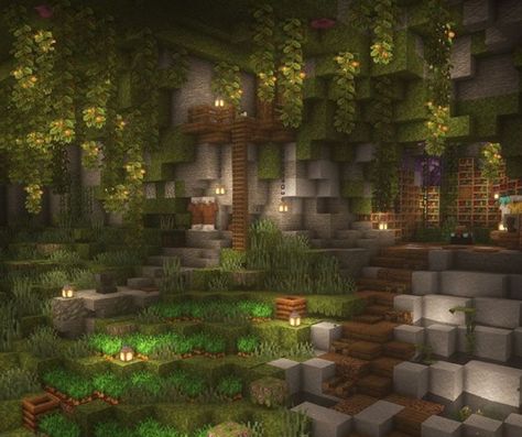 Minecraft Cave House Ideas Outside, Cave Houses In Minecraft, Lush Cave Hobbit Hole Minecraft, Underground Cave Minecraft, Minecraft Cave Stairs, Lushcave Base Minecraft, Minecraft House Cave Ideas, Underground Cave Base Minecraft, Lush Cave Entrance Minecraft