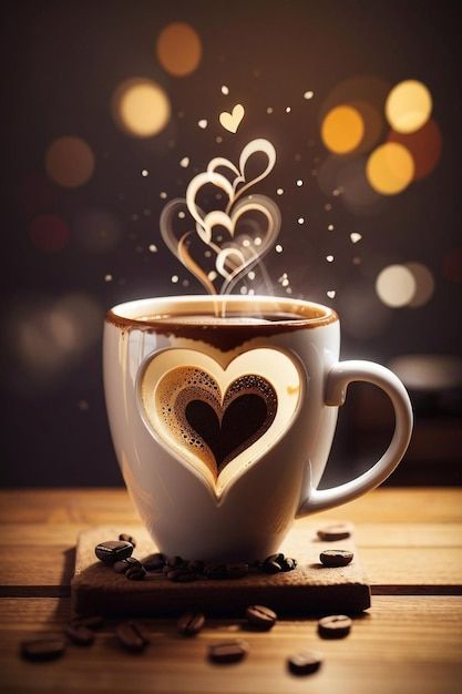 Photo coffee in a lovely mug in shape of... | Premium Photo #Freepik #photo Coffee Images Pictures, Coffee Images Beautiful, Coffee Quotes Morning, Good Morning Winter, Morning Winter, Shape Of Heart, Morning Coffee Images, Coffee Quotes Funny, Coffee Cup Art