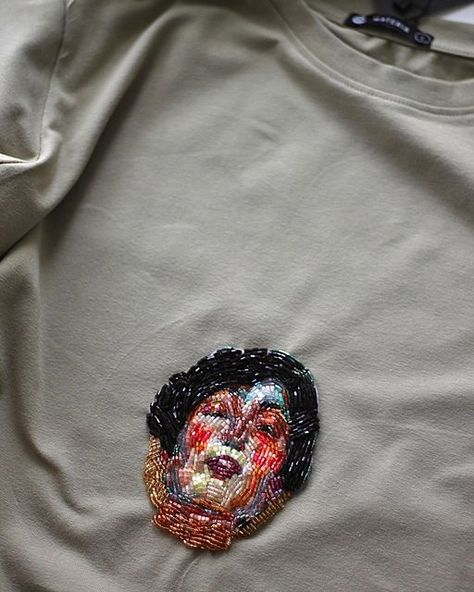 Bead Painting, Beaded Shirt, Embroidered Clothing, Beaded Brooches, Embroidery T Shirt, Shirt Embroidery, Embroidered Clothes, Beaded Brooch, Bead Embroidery