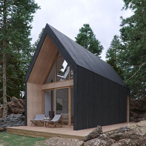 Modern Alpine Cabin - Metric Pkg. (Coming Soon) Gable Roof Tiny House, Modern Cabin Plans, Alpine Cabin, Small Modern Cabin, Loft Cabin, Cabin Modern, Small Modern House Plans, Building A Cabin, Chalet Design