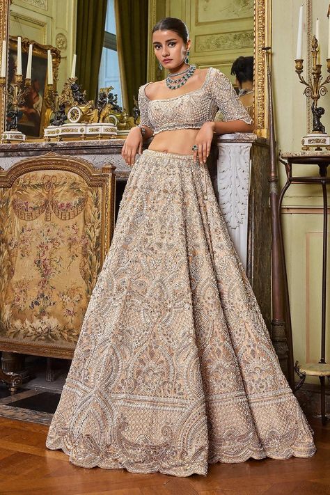 Seema Gujral beige sequin embroidered lehenga set