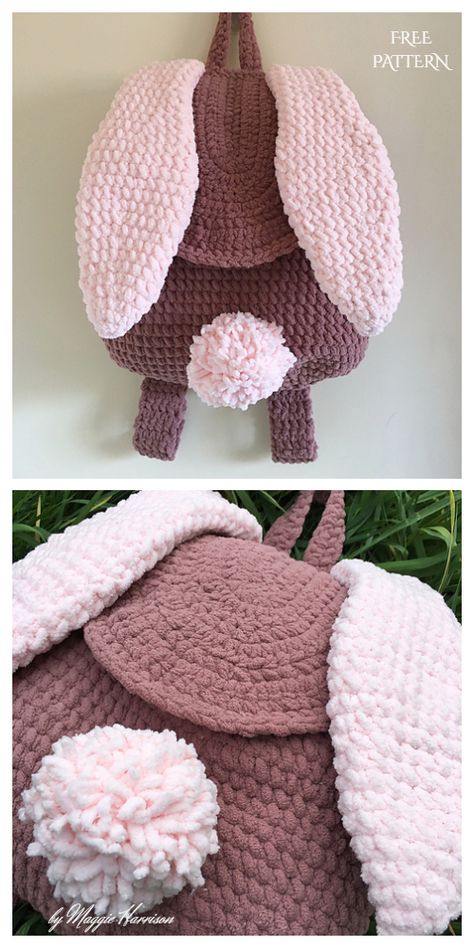 Bunny Backpack Free Crochet Pattern Crochet Backpack Pattern, Bunny Backpack, Shoelace Patterns, Vans Shoe, Nike Shoe, Crochet Backpack, Pola Amigurumi, Backpack Free, Crochet Handbags Patterns