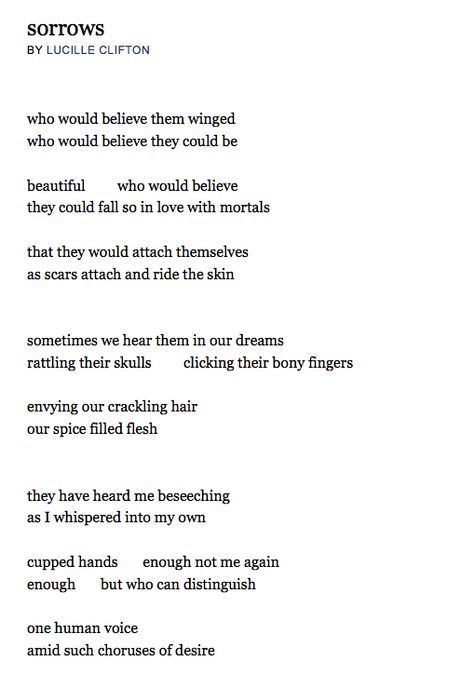 | sorrows | lucille clifton | Lucille Clifton Poems, Female Poetry, Powerful Poetry, Lucille Clifton, Poetry Painting, Black Literature, Waxing Poetic, The Book Thief, Poetic Justice