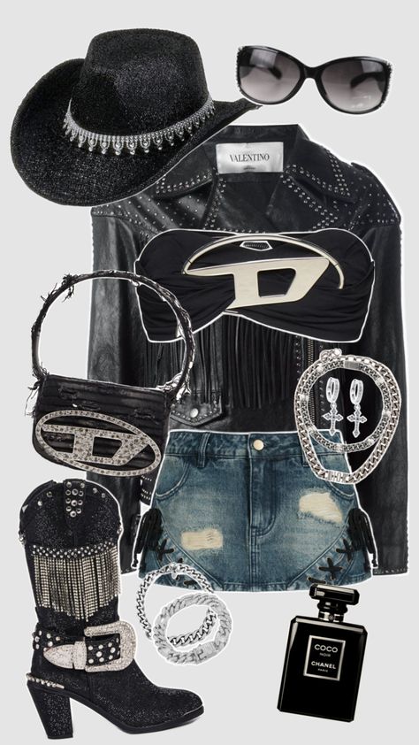 Outfit Inspo! #outfitinspo #outfit #outfitideas #style #fashion #fashioninspo #tyla #celebrity #concert #festival #western #country #cowgirl #aesthetic #sporty #y2k #y2kaesthetic #cute #baddie #summer #black #blackaesthetic #diesel #trendy #fyp Style Fashion, Sporty Y2k, Country Cowgirl, Cowgirl Aesthetic, Concert Festival, Summer Black, Festival, Outfit Inspo