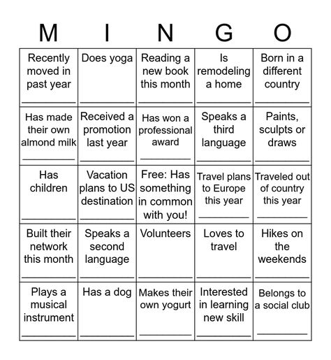 Mingle Bingo Mingle Bingo, Community Dinner, Bingo Card Generator, Volunteer Appreciation, Bingo Card, Second Language, Unique Words, Printed Pages, Bingo Cards