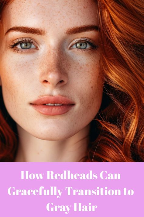 How Redheads Can Gracefully Transition to Gray Hair How To Transition From Red Hair To Grey, Highlights To Blend Gray Hair Red Hair, Red Hair Transitioning To Gray, Auburn To Gray Hair Transition, Blending Gray Hair Redhead, Copper Grey Hair, Transition From Red To Grey Hair, Red Hair Turning White, Red Hair To Grey Transition