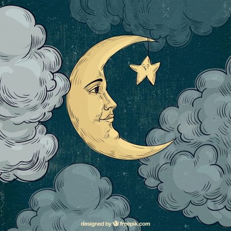 Moon face background Free Vector | Free Vector #Freepik #freevector #background #watercolor #hand #hand-drawn Art And Illustration, Hippy Art, Face Background, Arte Peculiar, Moon Drawing, Moon Face, Moon Painting, Celestial Art, Hippie Art