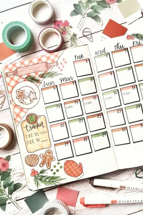 Cooking Themed Monthly Log Ideas - December Bullet Journal Ideas - Monthly Pages for December. Click to Find More! #bujo #BulletJournal #bujomonthlylogs #Craft Monthly Log Ideas, Bullet Journal Calendar Ideas, Journal Calendar Ideas, Bullet Journal Calendar, Log Ideas, Bullet Journal Christmas, Weekly Log, December Bullet Journal, Journal Calendar