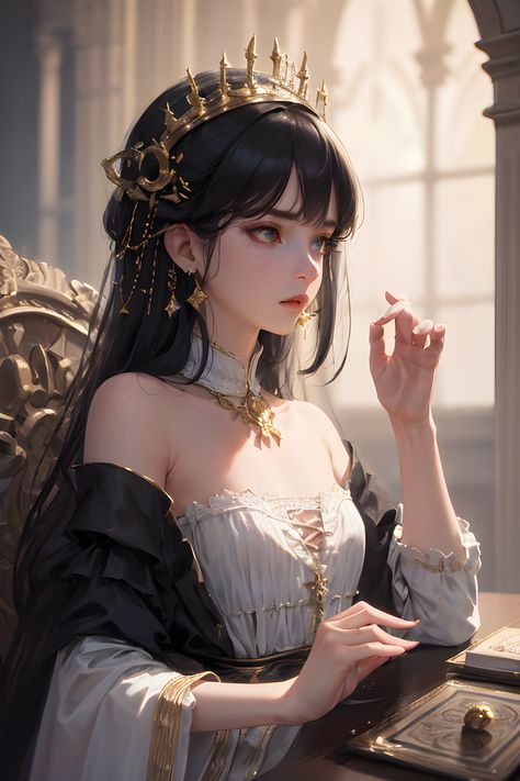 Anime Princess With Black Hair, Queen Drawing, Fantasy Queen, Royal Girls, Queen Anime, Best Anime Drawings, Anime Black Hair, Fantasy Princess, Princess Drawings