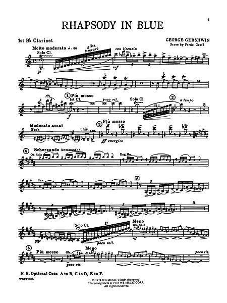 Rhapsody in Blue - George Gershwin Clarinet Songs, Stevie J, George Gershwin, Clarinet Music, Clarinet Sheet Music, Saxophone Sheet Music, Guitar Tabs Songs, Rhapsody In Blue, Flute Sheet Music