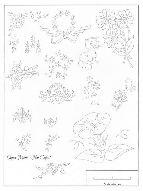 Small Vintage Embroidery Motifs from Workbasket Pattern Sheet #82 Small Embroidery Patterns, Embroidery Lazy Daisy, Small Patterns, Vintage Embroidery Transfers, Daisy Stitch, Small Embroidery, Pattern Sheet, Lazy Daisy Stitch, Sewing Lace