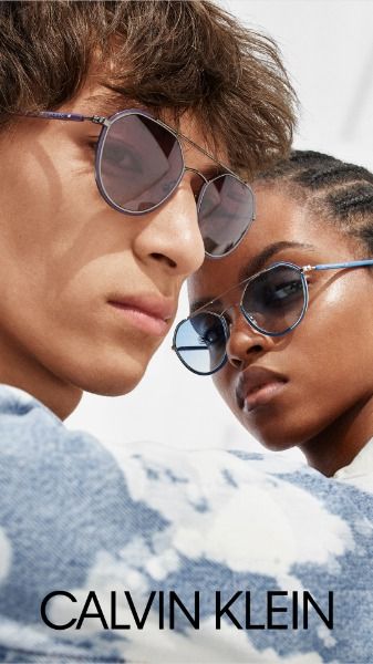 Iconic eyewear for her and him. Edgy Sunglasses, Sunglass Photoshoot, Summer Calvin, Mode Poses, Eyewear Photography, Eyewear Campaign, Her And Him, Sweatshirt Short Sleeve, Triangle Bralette