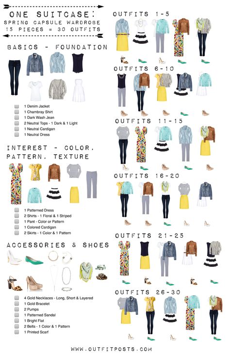 Capsule Wardrobe Checklist, One Suitcase, Travel Capsule Wardrobe, 30 Outfits, Travel Capsule, Spring Capsule, Spring Capsule Wardrobe, Summer Capsule Wardrobe, Neue Outfits