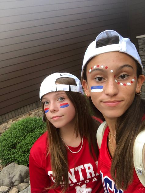 Makeup Looks For Football Games, School Dots On Face, Spirit Dots Face Paint, Eye Black Football Game, Face Paint Team Spirit, Sprit Week Face Paint, Football Dots Face Paint, Softball Makeup Ideas, Eye Black For Football Games