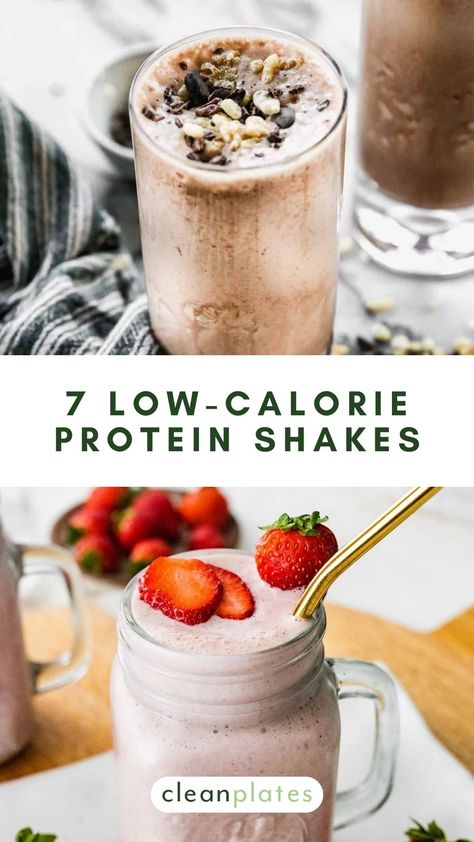 7 Low-Calorie Protein Shakes That Still Fill You Up Low Calorie High Protein Smoothie Recipes, Protein Shakes Low Calorie, Healthy High Protein Shakes, High Protein Shakes With Powder, 200 Calorie Protein Shake, Protein Smoothie Low Calorie, Low Calorie Breakfast Smoothie Recipes, Low Calories High Protein Shakes, Low Cal Smoothies 100 Calories