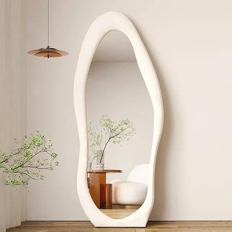 Standing White Maiden Mirror Full Length Aesthetic Full Size Floor Mirror Bedroom Creative Modern Deco Chambre Home Decoration Teenage Room, Full Length Mirror Stand, Mirror Full Length, Wavy Mirror, Decorating A New Home, Modern Deco, Large Wall Mirror, White Mirror, Mirror Shapes