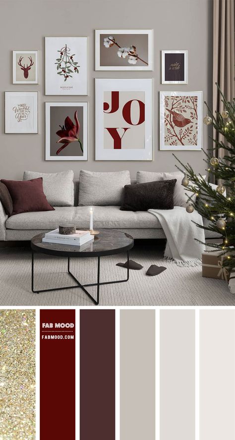 Grey And Red Living Room, Christmas Living Room Decor, Living Room Color Combination, Room Color Combination, Wedding Color Palettes, Color Palette Living Room, Living Room Decor Neutral, Christmas Living Room, Themes Wedding