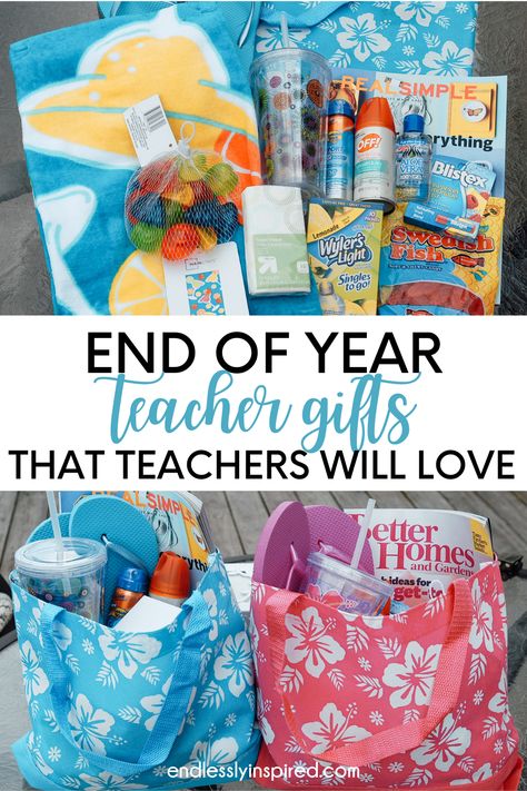 I try to do a teacher gift basket each year, and I love this idea of doing a collection of gifts for fun in the sun! Definitely doing this! Teacher Appreciation Gifts For Each Day, End Of The Year Gifts For Coworkers, Thank You Teacher Basket, Summer Teacher Basket, Relaxing Teacher Gifts, Inexpensive End Of Year Teacher Gifts, End If Year Gifts For Teachers, Summer Vacation Gifts For Teachers, Summer Gift Basket Ideas For Teachers