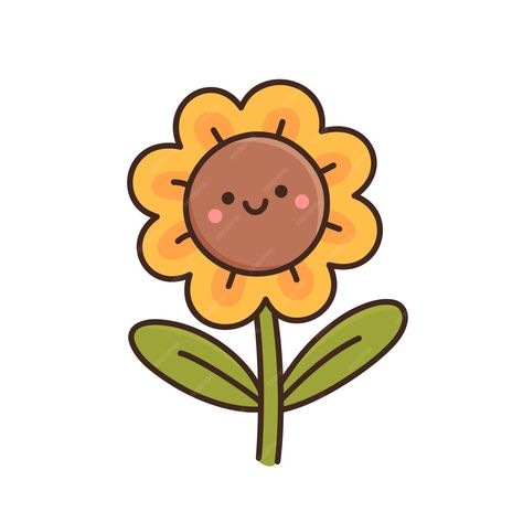 Kawaii Sunflower, Flowers Kindergarten, Cute Animations Cartoon, Cute Flower Drawing, Orchid Drawing, Cartoon Kawaii, Sunflower Drawing, Animal Doodles, Flower Icons