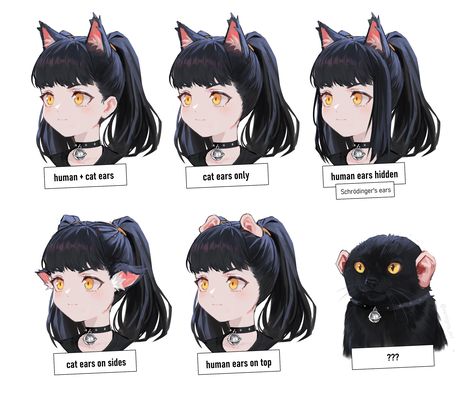 6 types of cat girls. Tag yourself. by VERTIGRIS_ART | Catgirl / Neko | Know Your Meme Cat With Human Ears, Animal Ears Drawing Reference, Animal Ears On Humans, Cyberpunk Cat Ears, Cat Ears Drawing, Anime Cat Ears, Girl Anatomy, How To Draw Ears, Hate Cats