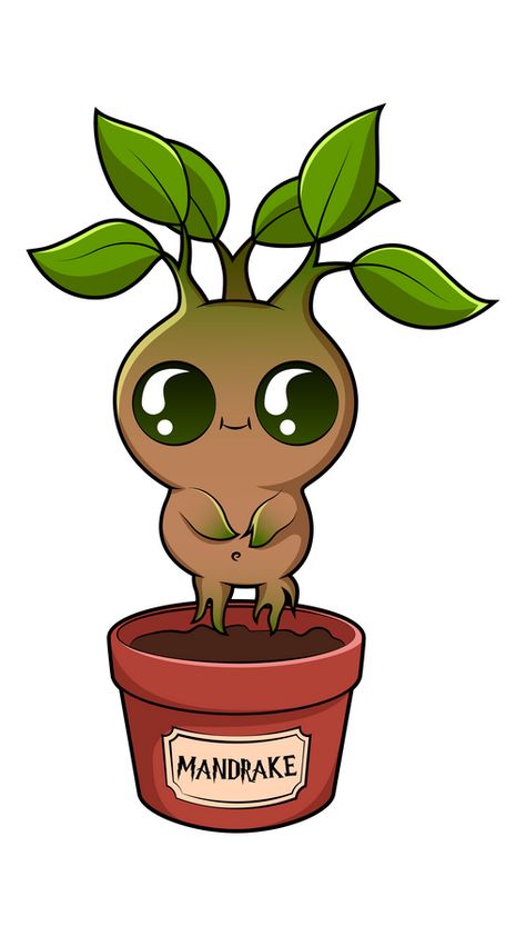 This beautiful plant with big eyes is called Mandrake and is not only very cute but also magical and sentient. The Harry Potter sticker with Сute Mandrake!. Cute Mandrake Drawing, Harry Potter Mandrake Drawing, Harry Potter Cute Stickers, Mandrake Tattoo Harry Potter, Mandrake Painting, Mandrakes Harry Potter, Harry Potter Hedwig Drawings, Baby Harry Potter Fanart, Harry Potter Line Drawing