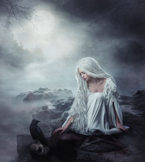 White Haired Witch, Broken Angel, Shadow People, Be More Active, Gothic Fantasy Art, Fairytale Photography, Goddess Hairstyles, White Witch, Witch Magic