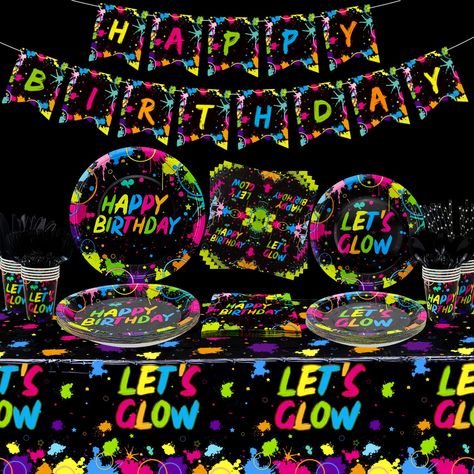 Glow Neon Party, Glow In The Dark Birthday, Glow Party Decorations, Glow Theme Party, Neon Party Supplies, Dark Birthday, Neon Party Decorations, Glow Design, Balloon Glow