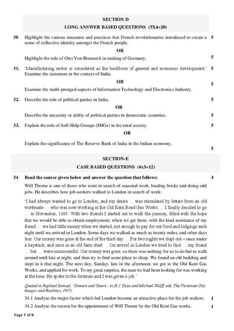 CBSE Class 10 Social Science Sample Paper 2023 (PDF) - Class 10 Social Science Sample Papers with Solutions Class 10 Social Science, Cbse Class 10, Sample Question Paper, Otto Von Bismarck, Collective Identity, Model Question Paper, Science Questions, Grade 10, Sample Paper