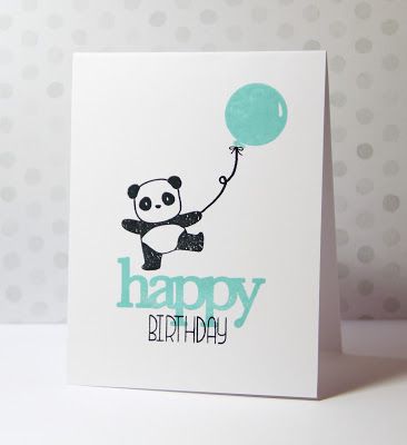 handmade birthday card using: CAS(E) this Sketch #161 ... dancing panda with a balloon ... one layer ... mixed font stamped greeting ... Panda Birthday Cards, Panda Card, Happy Birthday Cards Diy, Creative Birthday Cards, Birthday Card Drawing, Birthday Card Craft, Card Simple, Handmade Birthday Card, Bday Cards