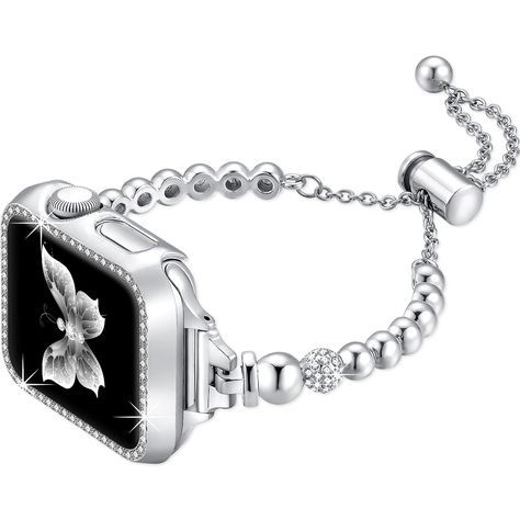 PRICES MAY VARY. 💎Dilando Patent: Newest Patent Pavé Beaded Design in 2022. 💖It is for 38mm ONLY, for Apple watch Series 3/2/1. 💝Apple Watch Band & Bumper ONLY, no screen protector. [⌚Band Compatibility]: This silver bling slim Apple watch band with bumper for women can match all Apple watch models, it is compatible with Apple Watch Series 8, SE2, Series 7, Series 6, SE, Series 5, Series 4, Series 3, Series 2, Series 1. [💎Dressy Jewelry Design]: Cute stylish metal drops of dew style design, Apple Watch Bracelet Band, Dressy Jewelry, Apple Watch Series 8, Apple Watch Bracelets, Metal Drop, Silver Bling, Pave Beads, Apple Watch Case, Apple Watch Models