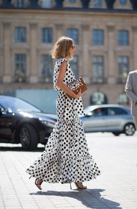 No. 95 | Damsel In Dior Dots Outfit, 2018 Style, Polka Dots Outfit, Blogger Street Style, Polka Dot Maxi Dresses, Best Summer Dresses, Neckline Dress, Street Style Summer, Fashion People