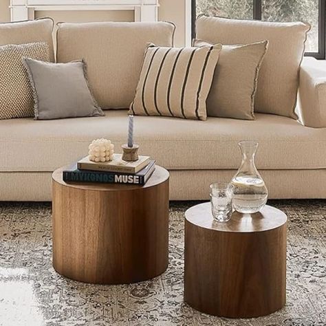 Amazon.com: WILLIAMSPACE Nesting Coffee Table Set of 2, Walnut Round Wooden Coffee Tables Modern Circle Table for Small Space Living Room Bedroom Accent End Side Table (Walnut-Round) : Home & Kitchen Round Drum Coffee Table, Coffee Tables Modern, Coffee Table Small Space, Big Coffee Table, Circle Coffee Tables, Coffee Table Set Of 2, Round Wooden Coffee Table, Round Coffee Table Sets, Nesting End Tables
