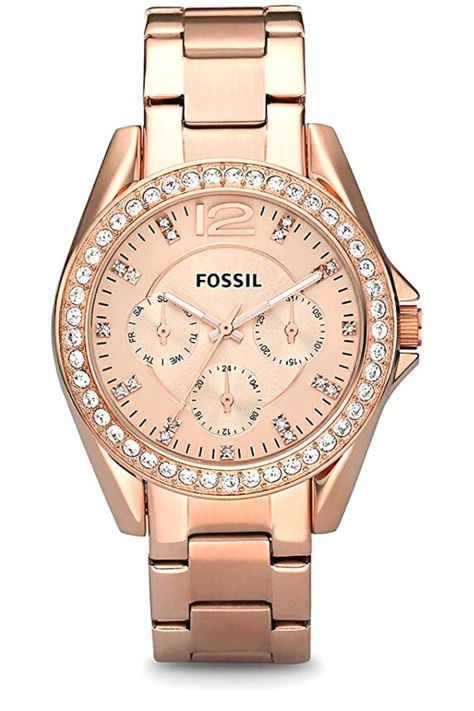 Fossil Women's Riley Stainless Steel Crystal-Accented Multifunction Quartz Watch Watches For Ladies, Stainless Steel Watch Women, Fossil Watches Women, Rose Gold Quartz, Watches Women, Fossil Watch, Rose Gold Case, Fossil Watches, Rose Gold Watch