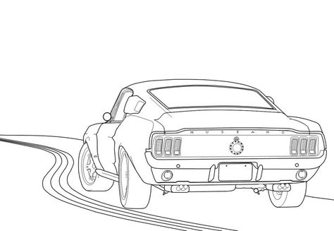 1967 Ford Mustang Fastback Drawing Croquis, Ford Mustang Tattoo Ideas, Ford Mustang Tattoo, Mustang Clipart, Mustang Artwork, Mustang Tattoo, Mustang Drawing, Mustang 67, Mustang 65