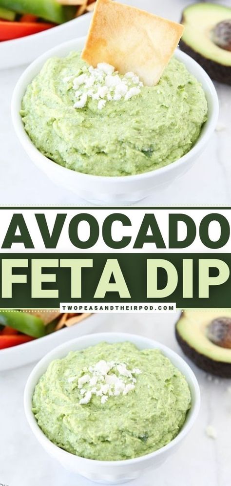 St. Patrick's day dips Avocado Feta Dip Recipes, Feta Avocado Dip, Feta Dip Recipes, Avocado Feta Dip, Avacado Dip, Avocado Dip Recipe, Green Dip, Green Dips, Green Dinner