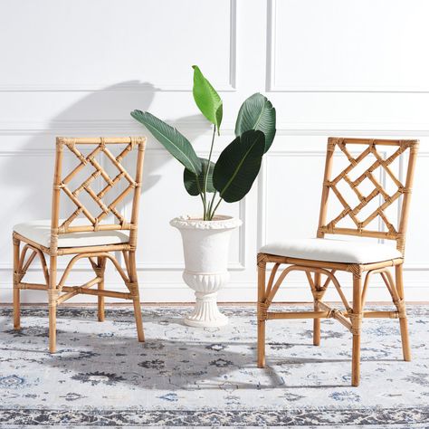 Bay Isle Home Tyndalls Park Rattan Accent Chair & Reviews | Wayfair Bamboo Dining Chairs, White Accent Chair, Accent Chair Set, Bamboo Chair, Parsons Chair, Rattan Dining Chairs, Upholstered Accent Chairs, Chinoiserie Chic, Wayfair Furniture