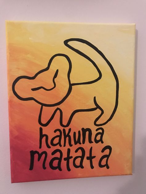 Hakuna matata Disney lion king simba painting yellow ombré diy canvas art Disney Paintings On Canvas Easy, Disney Painting On Canvas, Yellow Canvas Painting Ideas, Easy Princess And The Frog Painting, Cute Paintings On Canvas Disney, Lion King Painting Ideas, Big Canvas Painting Ideas Disney, Yellow Paintings Easy, Disney Mini Paintings