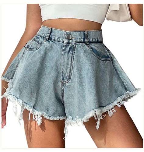 Creative Jeans, Trendy Summer Fits, Women Denim Shorts, Denim Pants Fashion, Solid Tank Tops, American Denim, Bleached Denim, Shorts Style, Summer Jeans