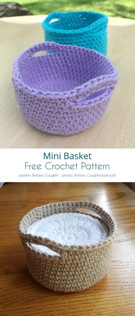 Mini Basket Free Crochet Patterns | Your Crochet Shallow Crochet Basket Pattern Free, Handy Basket Crochet Pattern, Crochet Small Round Basket Free Pattern, Coaster Basket Crochet, Crochet Coaster With Basket, Crochet Coasters With Basket Free Pattern, Crochet Basket Patterns Free Easy, Free Crochet Gifts Patterns, Crochet Patterns For Blanket Yarn