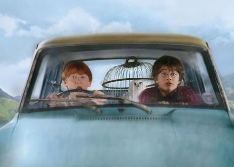 Ron and Harry in the flying car Harry Potter Humour, Harry Potter Flying Car, Harry Potter Humor, Rupert Grint Ron Weasley, Harry Potter Car, Film Harry Potter, Wallpaper Harry Potter, Ron And Harry, Ford Anglia