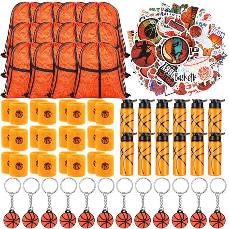 PRICES MAY VARY. Enough Quantity: you will receive 148 pieces basketball gifts, including 100 pieces basketball stickers, 12 pieces basketball drawstring bags, 12 pieces basketball water bottles, 12 pieces basketball keychains and 12 pair of basketball wristbands, the adequate quantities can meet your demands of basketball party decoration or needs of daily use Cute and Classic: these basketball wristbands and other supplies we designed mainly for basketball are in typical colors, which are rich Basketball Theme Goodie Bags, Knicks Birthday Party, End Of Season Basketball Gifts Kids, Nba Birthday Party, Basketball Birthday Theme, Basketball First Birthday Party, Basketball Favors, Basketball First Birthday, Basketball Themed Party