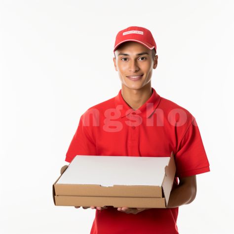 Pizza Delivery man holding two boxes of pizza Pizza Delivery Man, Pizza Photo, Pizza Delivery Guy, Pizza Delivery, Red Cap, A Pizza, Red Shirt, Delivery Man, Free Image